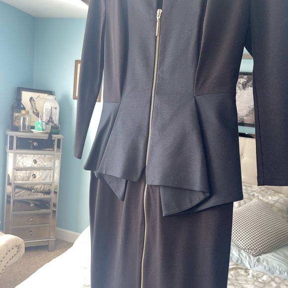 TED BAKER Black 'Jamtye' Structured Black Full 2-way Zip Dress SZ 3 = US 8 - Picture 6 of 13